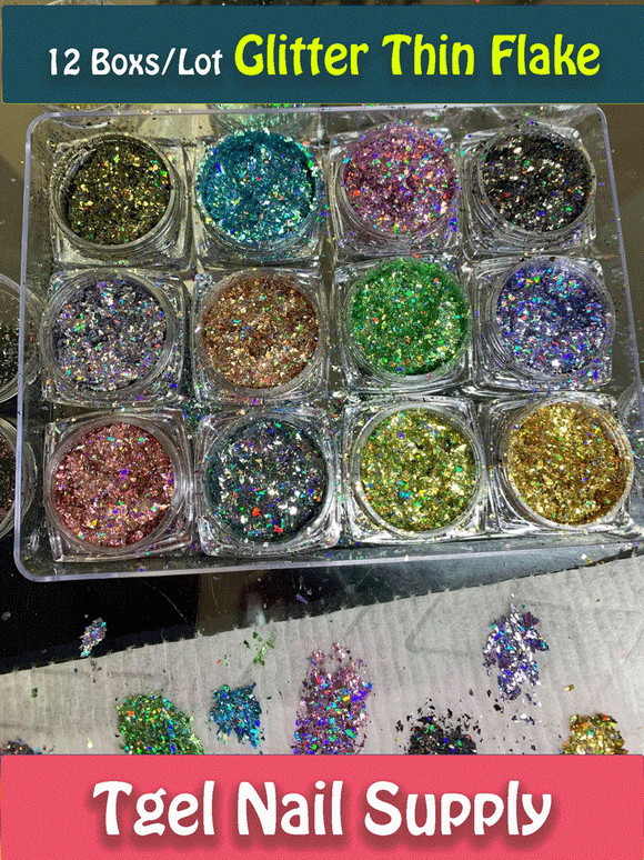 12 Boxs/ Set Glitter Thin Flake Nail Art - Nail Decoration | Kim Tuyến
