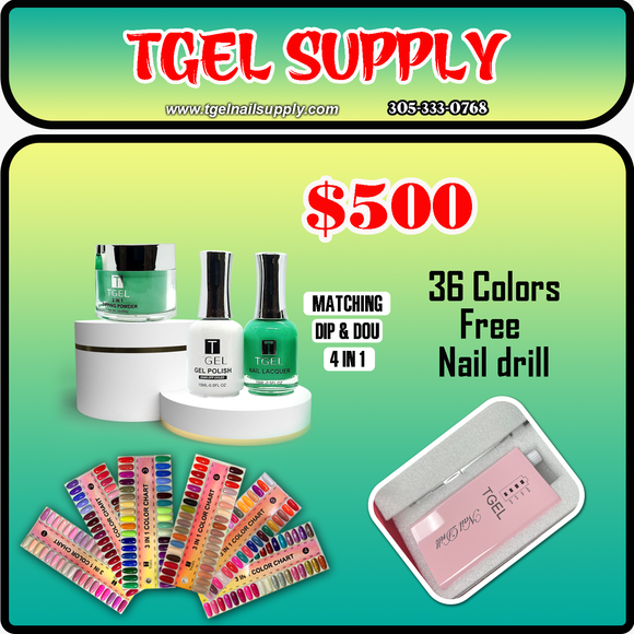 TGEL 36 Colors Gel & Powder Matching Include Nail Drill