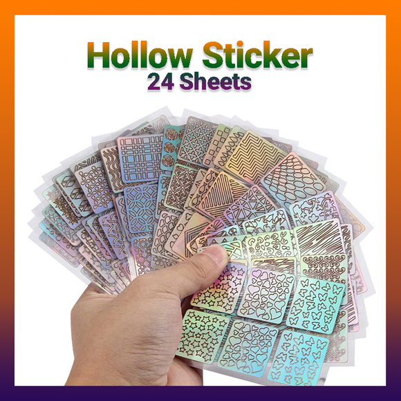 24 Pcs Hollow Sticker Free 1 chrome 1 Topcoats