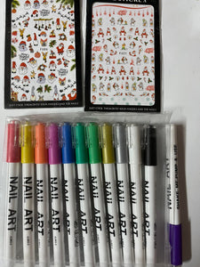 Set 12 Colors Pen Drawing Nail Art Free 2 Sticker